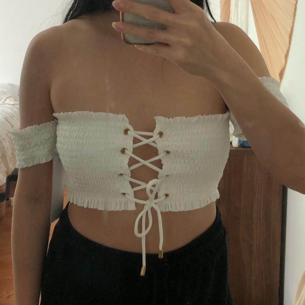 Tobi White Swim Off-The-Shoulder-Top